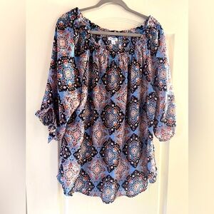 Westport Short Tie Sleeves Geometric Pattern Multi color Women’s 1X